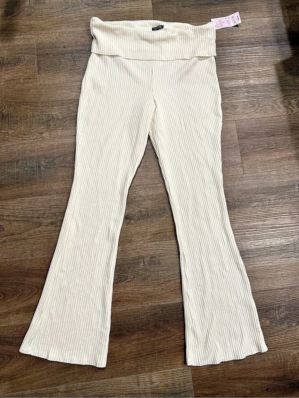 Wild Fable Ribbed Foldover Waistband Flare Leggings Cream XLarge